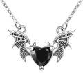 wholesale 925 Sterling Silver Black Onyx Angel Wing Heart Pendant Necklace for Women-0-0