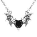 wholesale 925 Sterling Silver Black Onyx Angel Wing Heart Pendant Necklace for Women-0-0