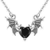 wholesale 925 Sterling Silver Black Onyx Angel Wing Heart Pendant Necklace for Women-Bat Wings