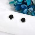 wholesale 925 Sterling Silver Onyx Round Stud Earrings with Tree Design for Men-0-5