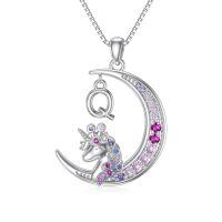 TOUPOP 14k White Gold Plated Pink Zircon Unicorn Letter Q Necklace-undefined