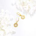 wholesale 14k Gold Round Hollow Out Flower Shape Crystal Leverback Earrings for Women Girls-0-5