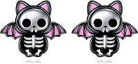 wholesale 925 Sterling Silver Pink Skeleton Bat Stud Earrings Gothic Halloween Gifts for Women Girls-Bat