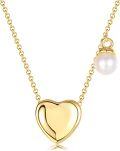 wholesale 925 Sterling Silver Gold Plated Heart & Pearl Charm Pendant Necklace-0-0