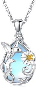 wholesale 925 Sterling Silver Blue Moonstone Hummingbird & Flower Pendant Necklace-0-0