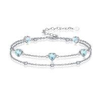 wholesale 925 Sterling Silver Heart Crystal Blue Chain Bracelet Wholesale For Women-Bracelet 7''-9''