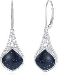 wholesale 925 Sterling Silver Blue Goldstone Teardrop Dangle Earrings  for Women-Blue Sandstone Filigree