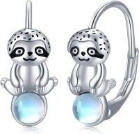 wholesale 925 Sterling Silver Cute Sloth Moonstone Hoop Earrings Gift for Women Girls-Sloth Hoop Earrings