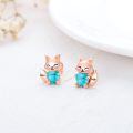 wholesale 925 Sterling Silver Cute Fox Holding Heart Earrings Wholesale Pink-0-45