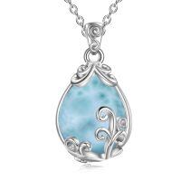 wholesale 925 Sterling Silver Moss Agate Teardrop Pendant Necklace for Women-Larimar