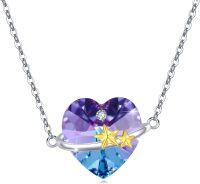 wholesale 925 Sterling Silver Purple Blue Crystal Star Heartbeat Planet Pendant Necklace for Women-Planet Necklace