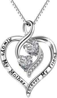 wholesale 925 Sterling Silver Heart Pendant Necklace with Cubic Zirconia and Engraved Message Always My Mother Forever My Friend - Perfect Mothers Day or Birthday Gift for Her-White