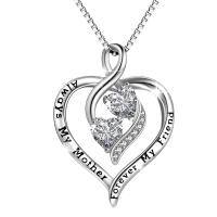wholesale 925 Sterling Silver Heart Pendant Necklace with Cubic Zirconia and Engraved Message Always My Mother Forever My Friend - Perfect Mothers Day or Birthday Gift for Her-White