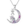 TOUPOP Sterling Silver Moon Initial X Letter Pendant Necklace For Women-0-0