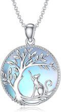 wholesale 925 Sterling Silver Moonstone Tree of Life Cat Pendant Necklace for Women Mom Wife Cat Lover-0-0