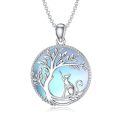 wholesale 925 Sterling Silver Moonstone Tree of Life Cats Pendant Necklace for Women Mom Wife Cat Lovers Gift-0-0