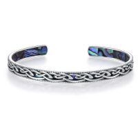 wholesale 925 Sterling Silver Abalone Shell Inlay Celtic Knot Bangle Bracelet  for Him Her-Style 1