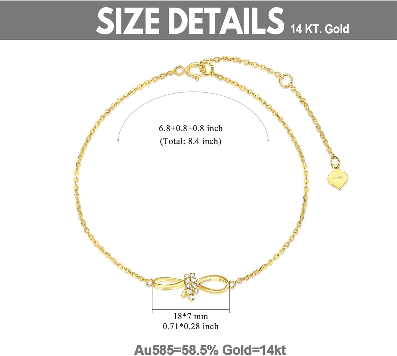 14K Gold Diamond Bow Infinity Bracelet for Women 6 8 8 4 Inch-0-2