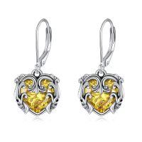 wholesale 925 Sterling Silver Heart Dangle Earrings Wholesale Yellow Cubic Zirconia-November