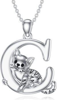 wholesale Silver A Z Alphabet Pendant Necklace Cat Initial Gift for Women-C