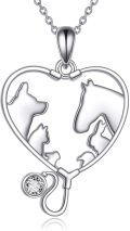 wholesale 925 Sterling Silver Heart-Shaped Pendant with Stethoscope and Animal Silhouettes for Vet Techs s for Women-0-0