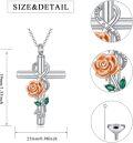 wholesale 925 Sterling Silver Cross Rose & Emeralds Memorial Jewelry Urn Necklace with Funnel and Chain-0-2