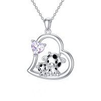 wholesale 925 Sterling Silver Mom Heart Shape Animal Pendant Necklaces for Women Girls Family Love Gift-05-06-Cow-June