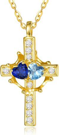 wholesale  Sterling Silver Birthstones Gold Cross Necklace for Women -09-12-Sept-Dec-09-12-Sept-Dec