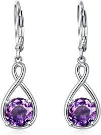wholesale 925 Sterling Silver Birthstone Threader Earrings Infinity Long Chain Drop Pull Through 12 Stone Birthday Jewelry Gifts for Women-2-Feb-Amethyst