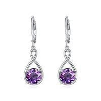 wholesale 925 Sterling Silver Birthstone Threader Earrings Infinity Long Chain Drop Pull Through 12 Stone Birthday Jewelry Gifts for Women-2-Feb-Amethyst