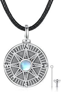 wholesale 925 Sterling Silver Moonstone Compass Locket with Funnel and Fill Tool - Pet Cremation Jewelry for Dogs Cats Memorials-C-Compass