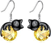 wholesale 14K Gold Pink Crystal Black Cat Pendant Necklace for Women Cats Lover-C-11-Black Cat November