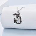 wholesale Rhodium Plated Sterling Silver & CZ Killer Whale Heart Necklace, Adjustable Chain, Hypoallergenic Gift for Women-0-4