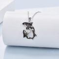 wholesale Rhodium Plated Sterling Silver & CZ Killer Whale Heart Necklace, Adjustable Chain, Hypoallergenic Gift for Women-0-4