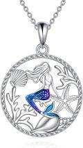 wholesale 925 Sterling Silver Blue Purple Mermaid Pendant Necklace with Starfish and Coral Design-0-0