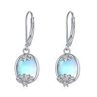 wholesale 925 Sterling Silver Blue Moonstone And White Zircon Leverback Earrings For Women-C-Moonstone Lotus
