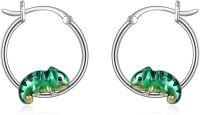 wholesale 925 Sterling Silver Green Chameleon Hoop Earrings for Women Girls-Chameleon