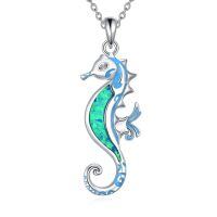 wholesale 925 Sterling Silver Blue Opal Sea Horse Pendant Necklace for Women Girls -Seahorse Necklace
