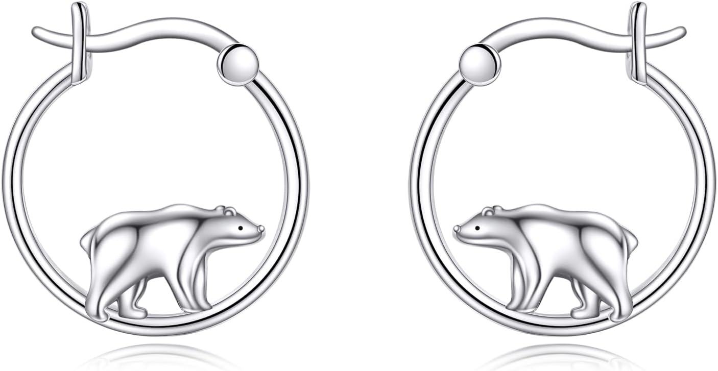 Sterling Silver Animal Hoop Earrings Fox Bear Penguin Axolotl Octopus Raccoon Christmas Gifts for Women-0-1
