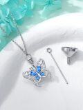 wholesale 925 Sterling Silver Butterfly Cremation Necklace for Ashes with Blue Crystals Women's Memorial Keepsake Jewelry Bereavement Gift-0-1