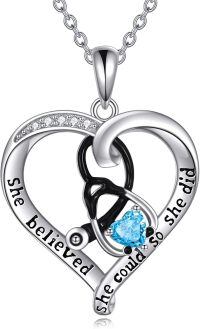 wholesale 925 Sterling Silver She Believed So She Did Heart Necklace-12 Dec-Blue Topaz