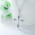 wholesale 925 Sterling Silver Blue Opal & Moonstone Cross Pendant Necklaces for Women and Girls s 45cm Chain Length (Blue)-0-4