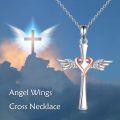 wholesale 925 Sterling Silver Angel Wing Heart Cross Pendant Necklace for Women Girls Religious Christian  Ideas-0-2