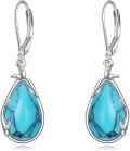 wholesale 925 Sterling Silver Bright Turquoise Teardrop Earrings 30x12mm, Elegant Gift for Her-0-0