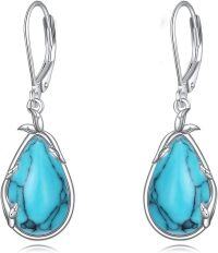 wholesale 925 Sterling Silver Bright Turquoise Teardrop Earrings 30x12mm, Elegant Gift for Her-turquoise-leaf
