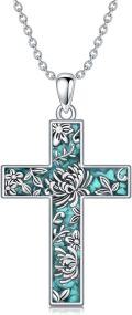 wholesale 925 Sterling Silver Turquoise Chrysanthemum Cross Necklace for Women, 28x24mm-0-0
