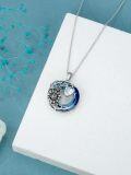 wholesale S925 Sterling Silver & Zircon Blue Crystal Sunflower Heart Necklace for Women Gift-0-3