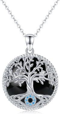 wholesale 925 Sterling Silver Tree of Life Pendant with Blue Opal & Black Opal - Evil Eye s for Her-B07-Tree of Life(Black Onyx)