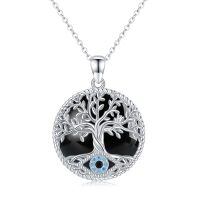 wholesale 925 Sterling Silver Tree of Life Pendant with Blue Opal & Black Opal - Evil Eye s for Her-B07-Tree of Life(Black Onyx)