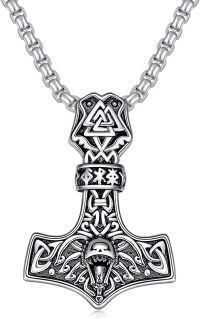 wholesale Sterling Silver Viking Necklace w Wolf Thor s Hammer Vegvisir Tree of Life Compass Pendant-B-Thors Hammer Necklace A